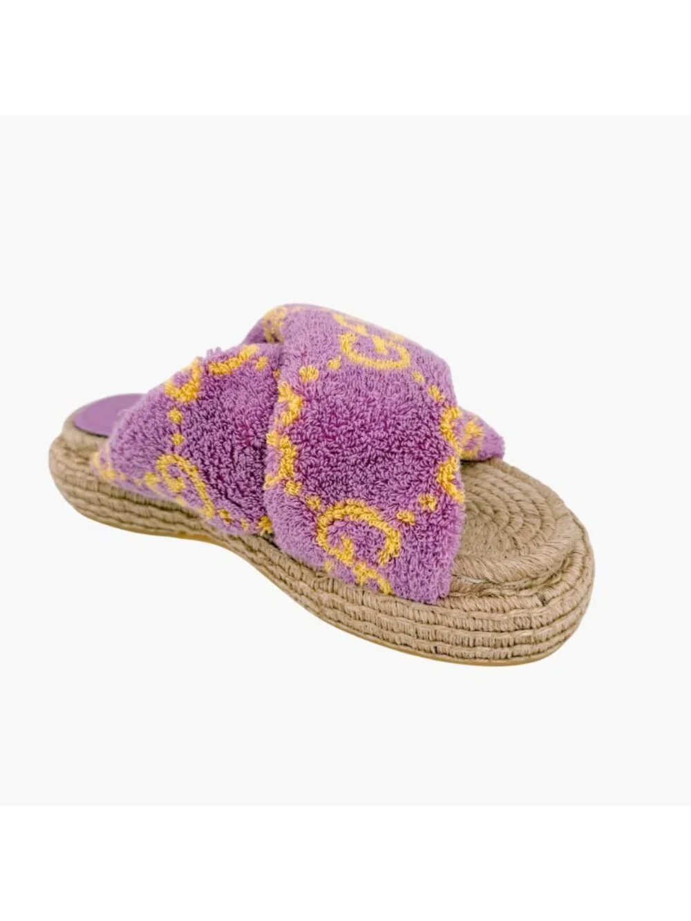 Gucci GG Terry Cloth Platform Espadrille Slide Sandals Purple Size 38.5 US 8.5
